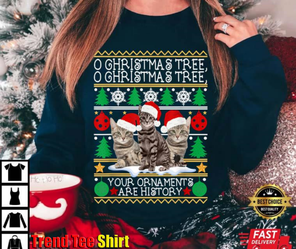 Cats Christmas Tree Funny Ornaments Pajama Family Matching T-Shirt